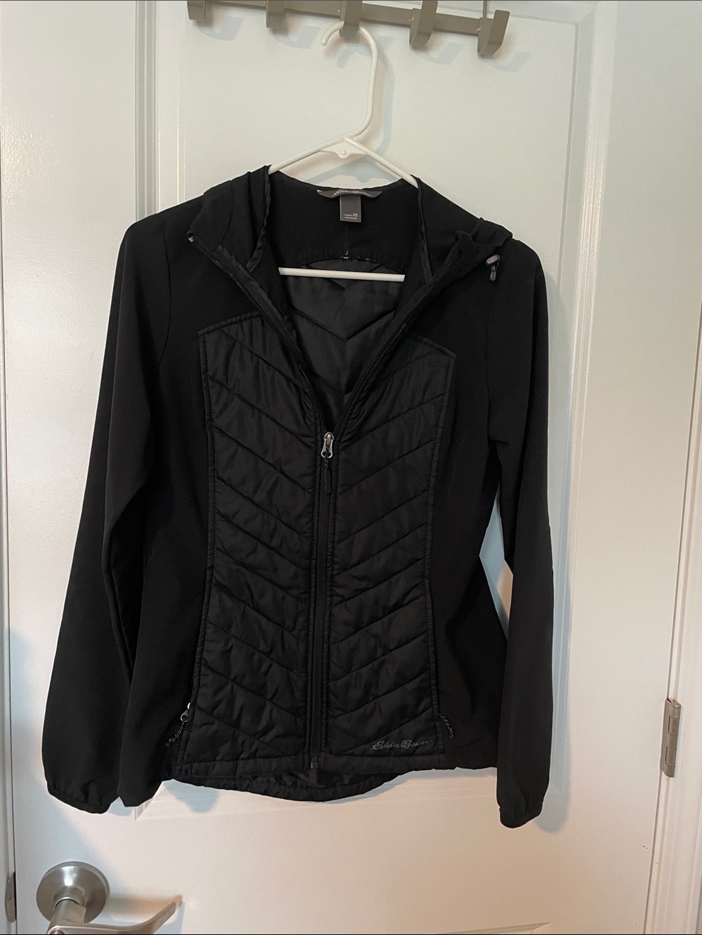 Eddie Bauer Black Quilted-Front Hooded Utility Jacket
